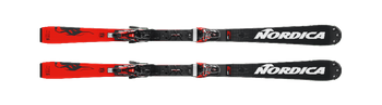 Sjezdové lyže Nordica Dobermann SL WC Dept Plate Black Red + Marker X-Comp 18 Black Flo Red - 2023/24