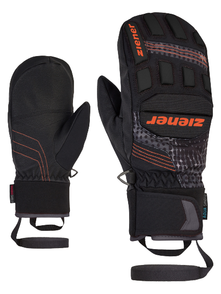 Lyžařské rukavice Ziener Lauron AS PR Mitten Junior Glove Black Orange Pop Print - 2023/24
