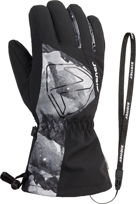 Lyžařské rukavice Ziener Laval-z As® Aw Glove Junior Unisex Black Grey Mountain Print - 2025/26