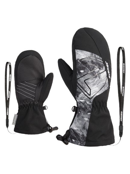 Lyžařské rukavice Ziener Lavalino-z As® Aw Mitten Glove Junior Unisex Black Grey Mountain Print - 2025/26