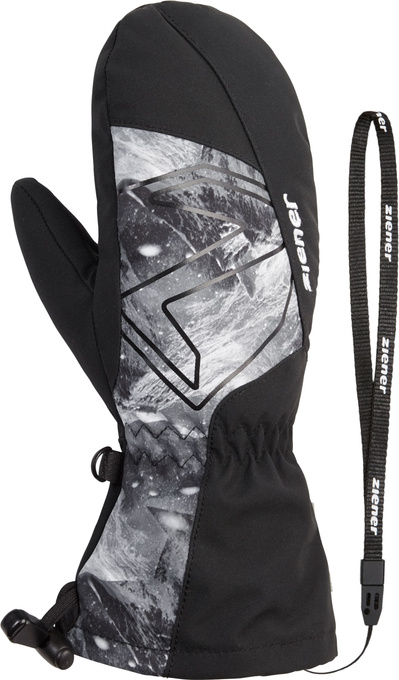 Lyžařské rukavice Ziener Lavalino-z As® Aw Mitten Glove Junior Unisex Black Grey Mountain Print - 2025/26