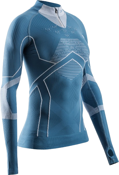 Funkční triko X-bionic Energy Accumulator Light Shirt LS 1/2 Zip WMN Mineral Blue/Arctic White - 2024/25